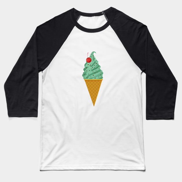 Mint Chocolate Ice Cream Cone Baseball T-Shirt by latheandquill